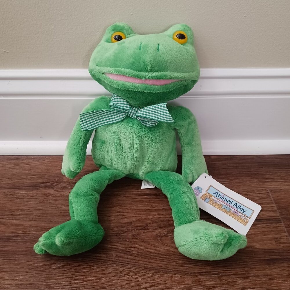 New Animal Alley SOFT GREEN FROG W/ BOW 13" Plush STUFFED ANIMAL Toy‎